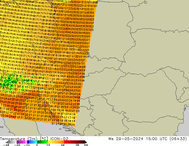 Temperatura (2m) ICON-D2 mié 29.05.2024 15 UTC