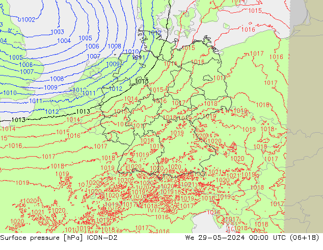 Surface pressure ICON-D2 We 29.05.2024 00 UTC