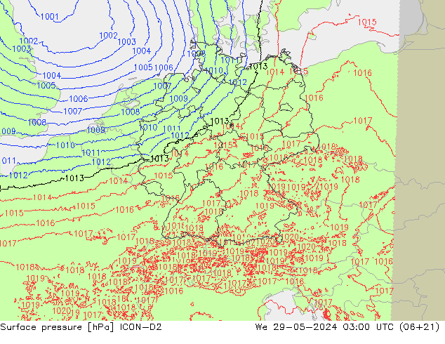 приземное давление ICON-D2 ср 29.05.2024 03 UTC