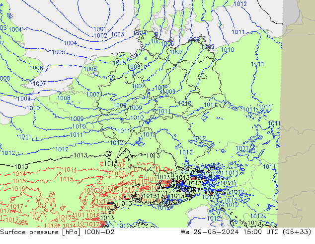 Yer basıncı ICON-D2 Çar 29.05.2024 15 UTC