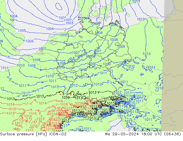 Yer basıncı ICON-D2 Çar 29.05.2024 18 UTC