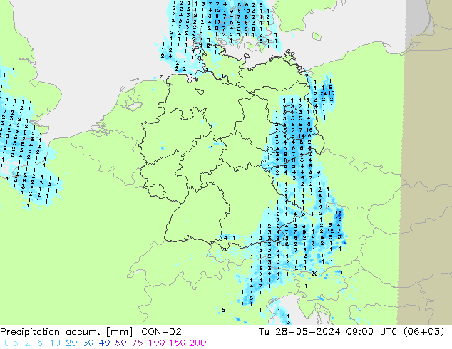Precipitation accum. ICON-D2  28.05.2024 09 UTC