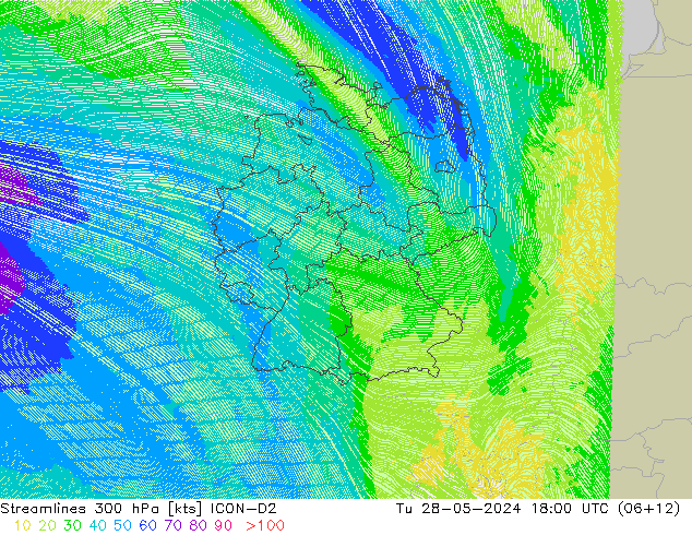 Rüzgar 300 hPa ICON-D2 Sa 28.05.2024 18 UTC