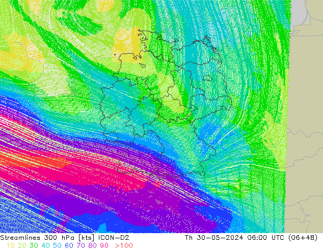 Ligne de courant 300 hPa ICON-D2 jeu 30.05.2024 06 UTC