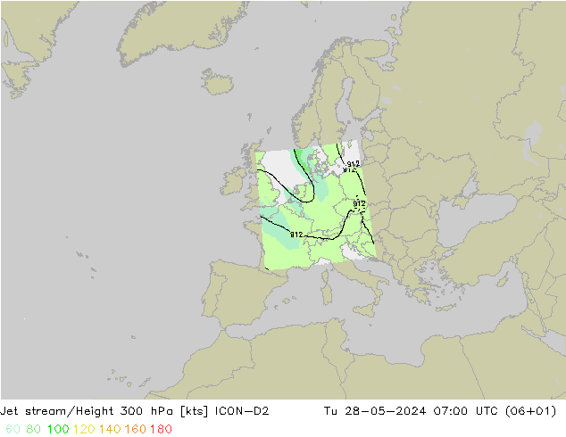 高速氣流 ICON-D2 星期二 28.05.2024 07 UTC