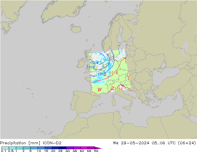 Precipitazione ICON-D2 mer 29.05.2024 06 UTC