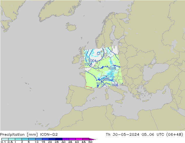 precipitação ICON-D2 Qui 30.05.2024 06 UTC