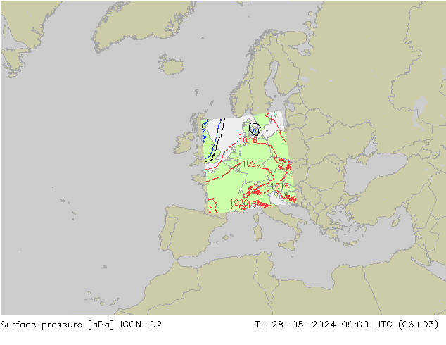 Surface pressure ICON-D2 Tu 28.05.2024 09 UTC