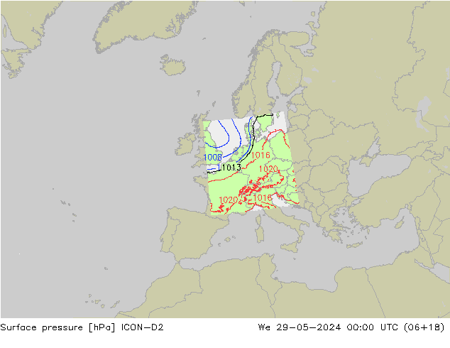Bodendruck ICON-D2 Mi 29.05.2024 00 UTC