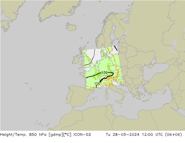 Height/Temp. 850 hPa ICON-D2 mar 28.05.2024 12 UTC