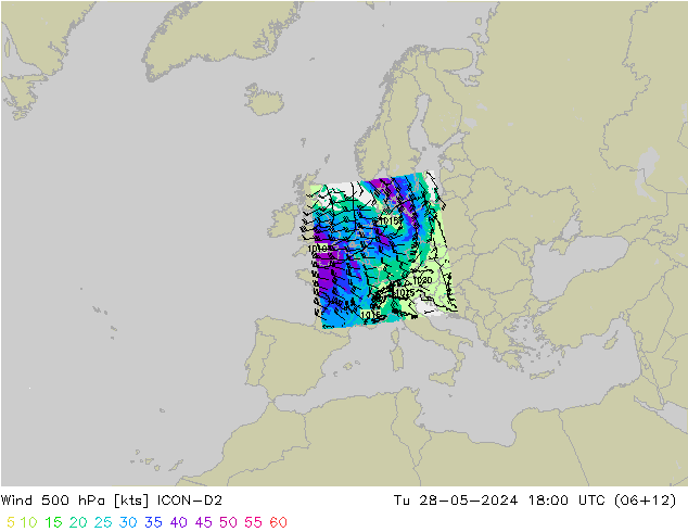 Wind 500 hPa ICON-D2 Tu 28.05.2024 18 UTC