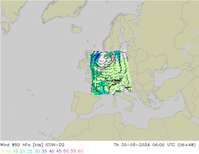 ветер 850 гПа ICON-D2 чт 30.05.2024 06 UTC