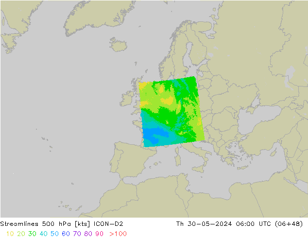 Stroomlijn 500 hPa ICON-D2 do 30.05.2024 06 UTC