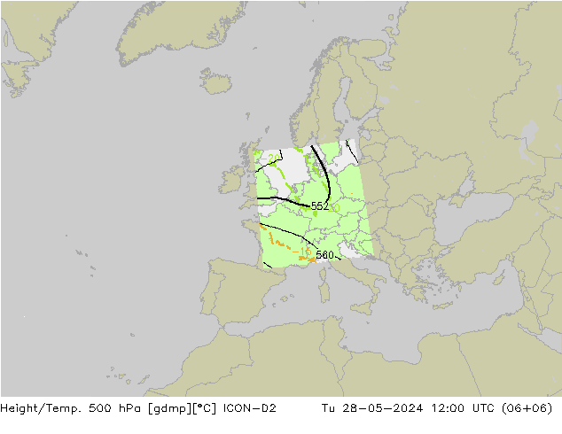 Yükseklik/Sıc. 500 hPa ICON-D2 Sa 28.05.2024 12 UTC