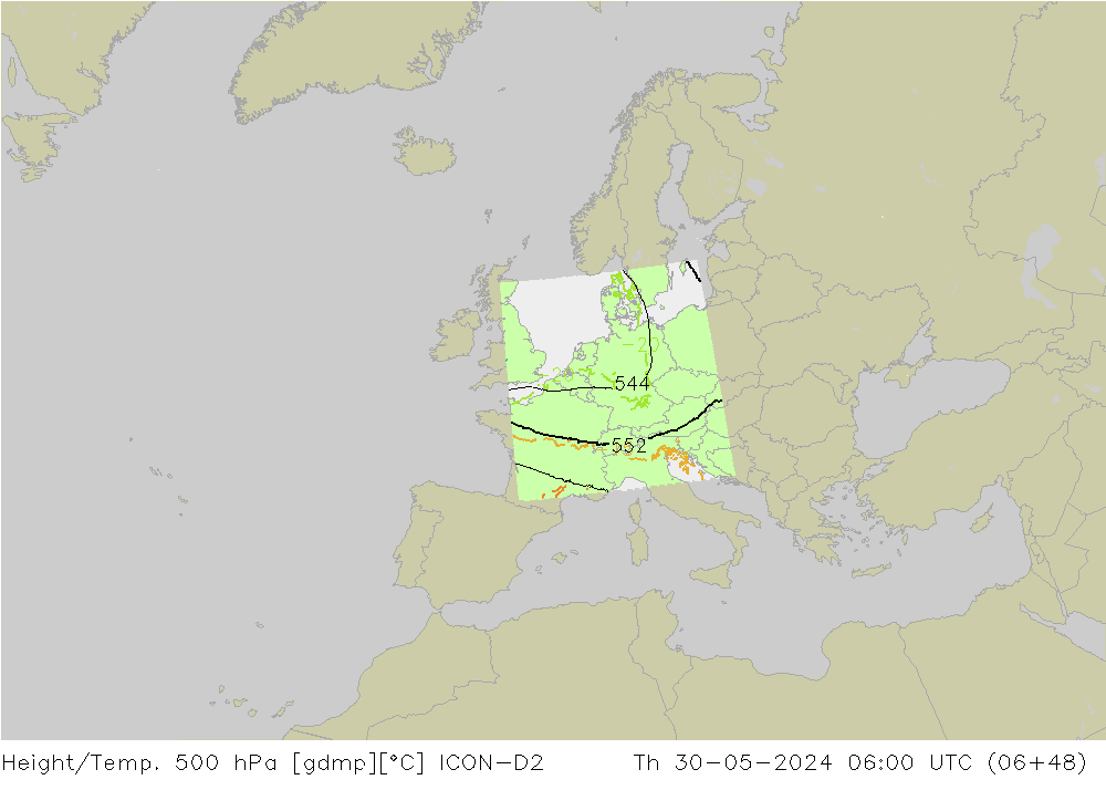 Height/Temp. 500 гПа ICON-D2 чт 30.05.2024 06 UTC