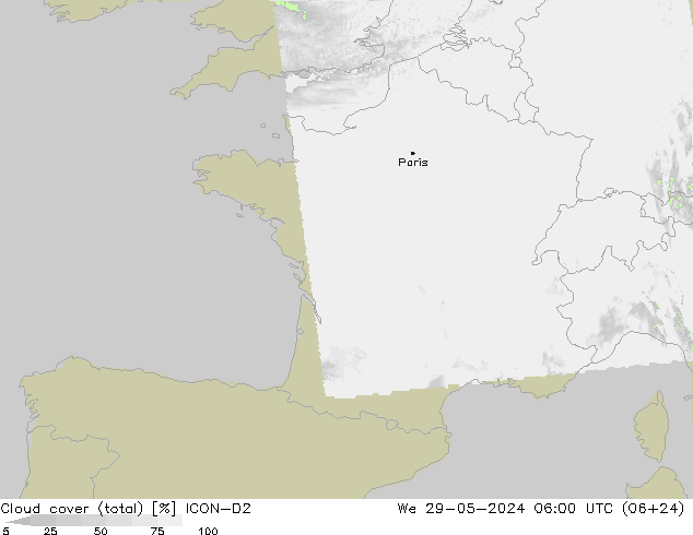 Bulutlar (toplam) ICON-D2 Çar 29.05.2024 06 UTC