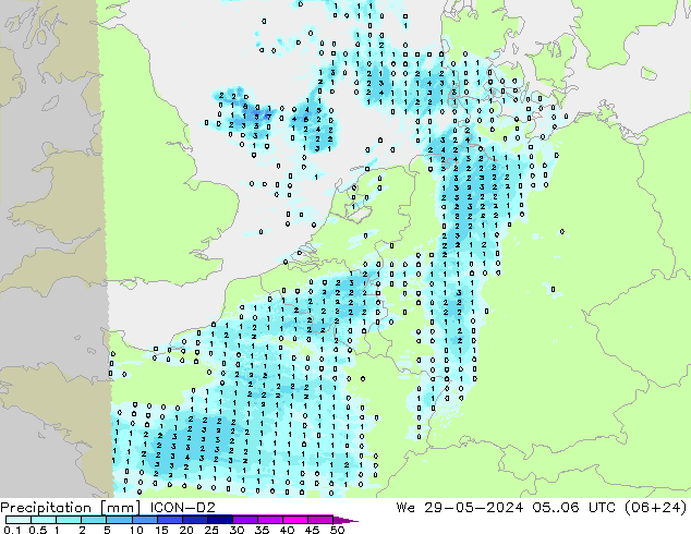 Precipitazione ICON-D2 mer 29.05.2024 06 UTC