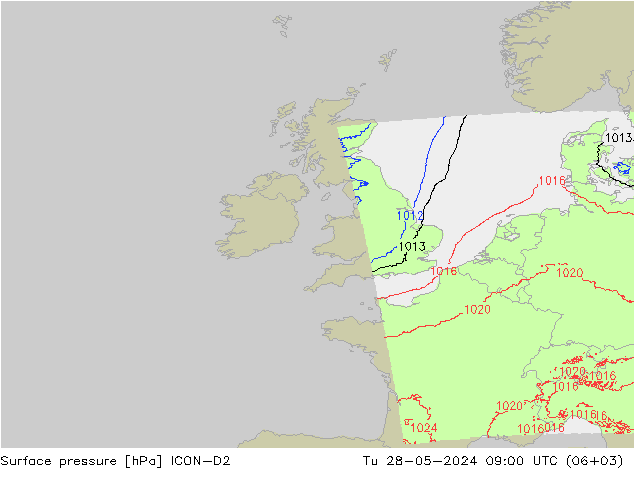 Luchtdruk (Grond) ICON-D2 di 28.05.2024 09 UTC