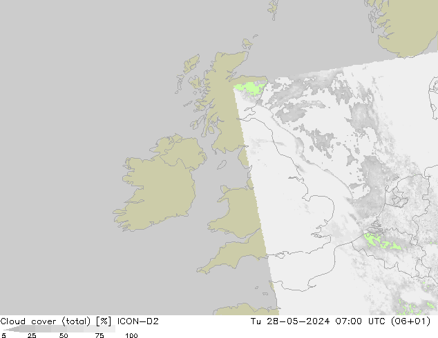 nuvens (total) ICON-D2 Ter 28.05.2024 07 UTC