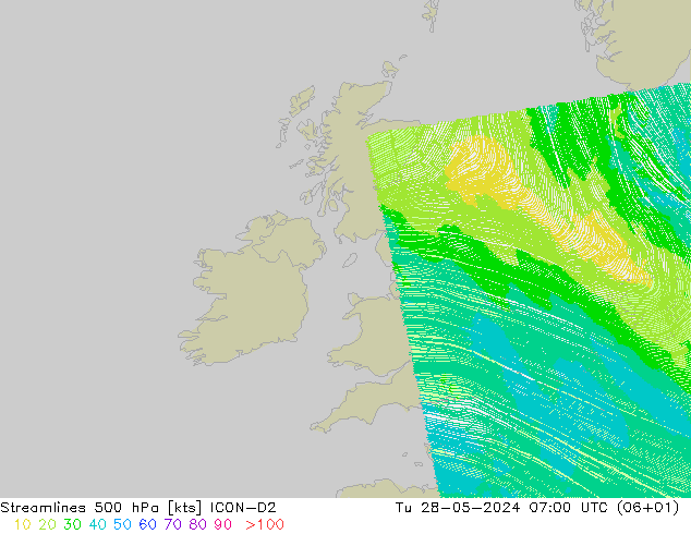 Rüzgar 500 hPa ICON-D2 Sa 28.05.2024 07 UTC