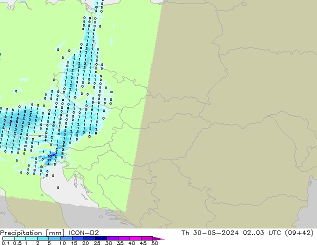 Precipitation ICON-D2 Th 30.05.2024 03 UTC