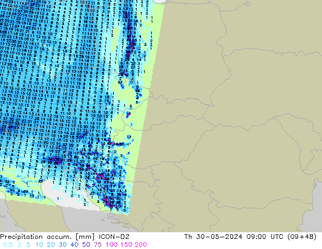 Nied. akkumuliert ICON-D2 Do 30.05.2024 09 UTC