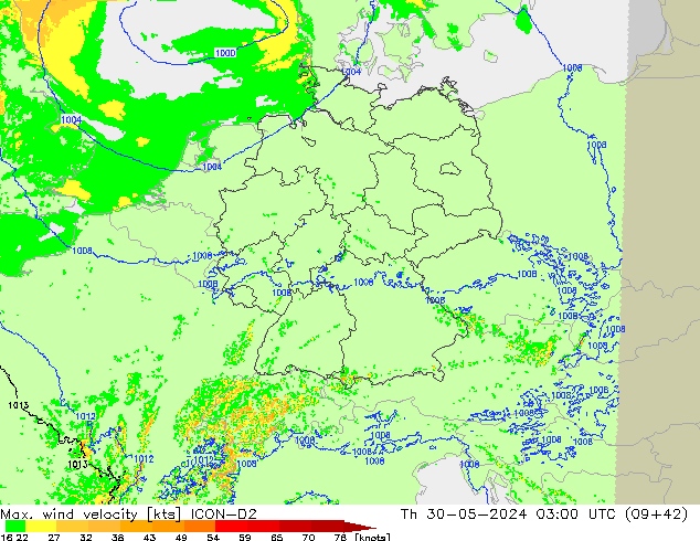 Max. wind velocity ICON-D2  30.05.2024 03 UTC