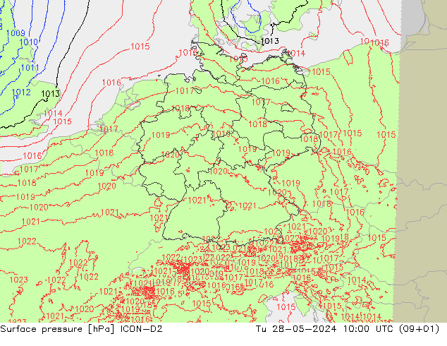 地面气压 ICON-D2 星期二 28.05.2024 10 UTC