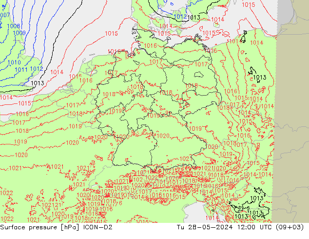地面气压 ICON-D2 星期二 28.05.2024 12 UTC