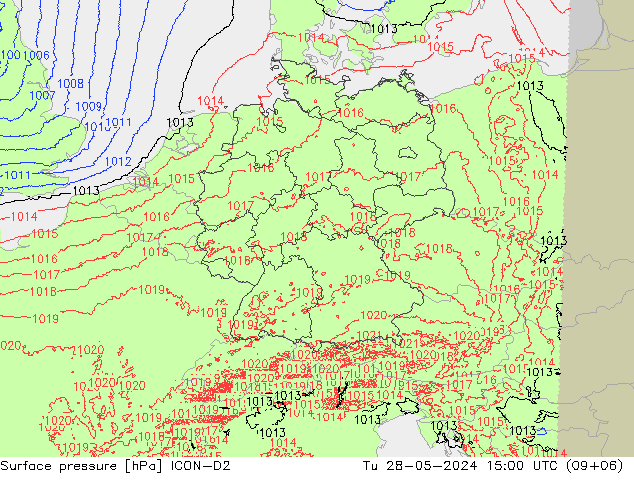 pression de l'air ICON-D2 mar 28.05.2024 15 UTC