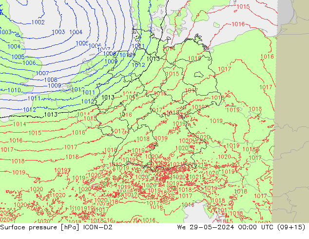 Luchtdruk (Grond) ICON-D2 wo 29.05.2024 00 UTC