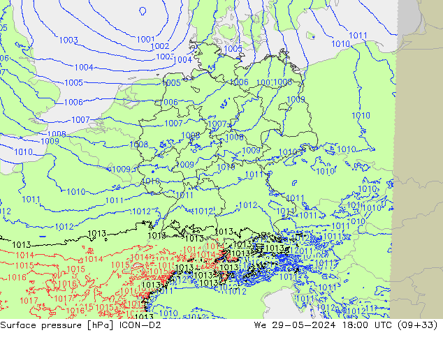 Yer basıncı ICON-D2 Çar 29.05.2024 18 UTC