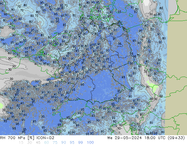 RH 700 hPa ICON-D2 We 29.05.2024 18 UTC