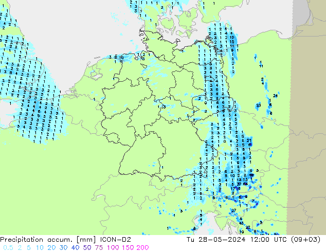 Nied. akkumuliert ICON-D2 Di 28.05.2024 12 UTC