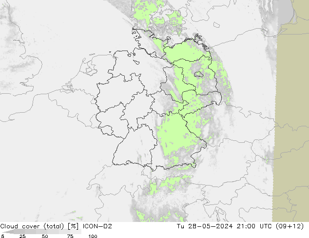 Wolken (gesamt) ICON-D2 Di 28.05.2024 21 UTC