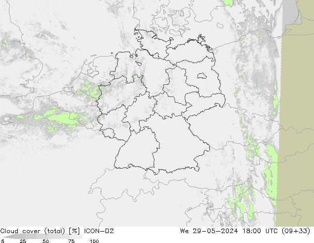 Nubes (total) ICON-D2 mié 29.05.2024 18 UTC