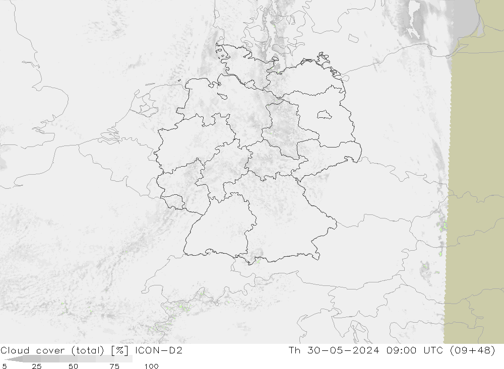 Nuages (total) ICON-D2 jeu 30.05.2024 09 UTC