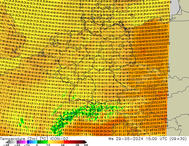 Temperature (2m) ICON-D2 St 29.05.2024 15 UTC