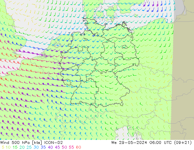 Wind 500 hPa ICON-D2 We 29.05.2024 06 UTC