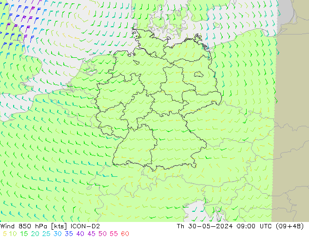 Wind 850 hPa ICON-D2 Do 30.05.2024 09 UTC