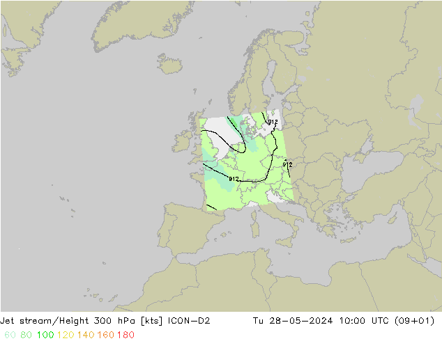 高速氣流 ICON-D2 星期二 28.05.2024 10 UTC