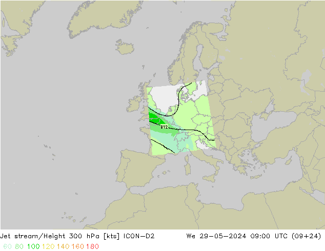 Jet stream/Height 300 hPa ICON-D2 We 29.05.2024 09 UTC