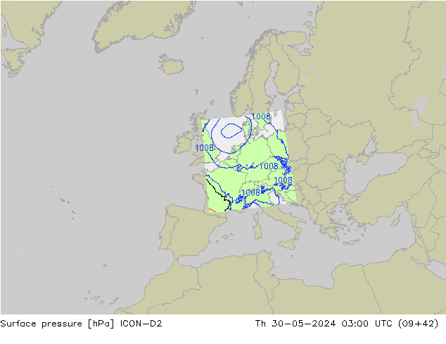 Bodendruck ICON-D2 Do 30.05.2024 03 UTC