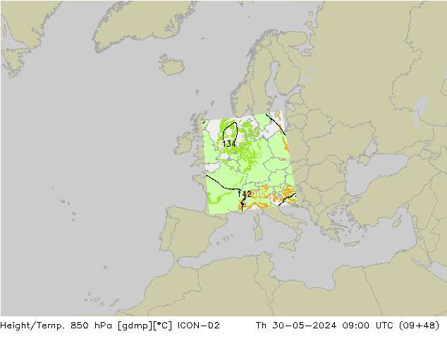 Height/Temp. 850 гПа ICON-D2 чт 30.05.2024 09 UTC