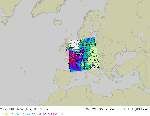 Wind 500 hPa ICON-D2 We 29.05.2024 09 UTC