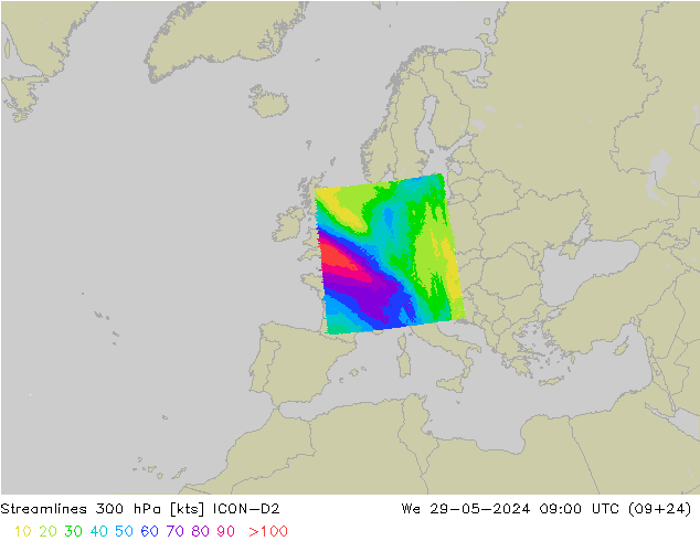 Rüzgar 300 hPa ICON-D2 Çar 29.05.2024 09 UTC