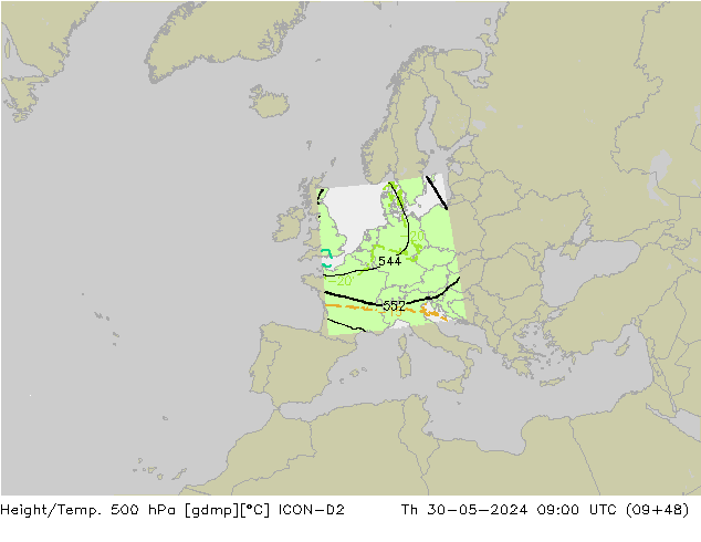 Yükseklik/Sıc. 500 hPa ICON-D2 Per 30.05.2024 09 UTC