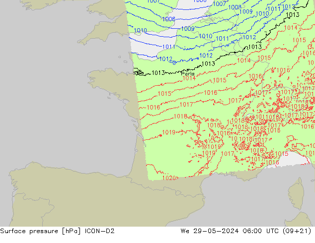 pressão do solo ICON-D2 Qua 29.05.2024 06 UTC