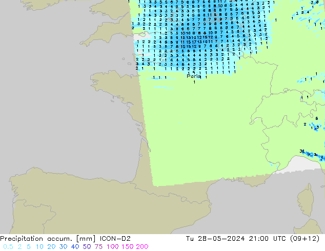 Precipitación acum. ICON-D2 mar 28.05.2024 21 UTC