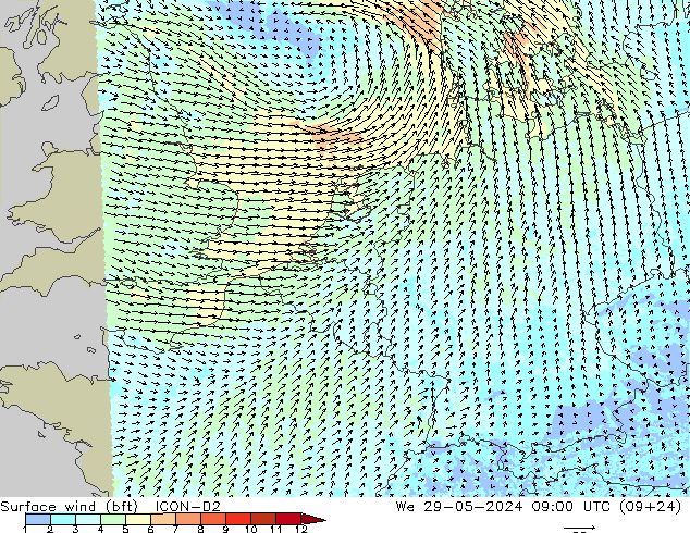 Rüzgar 10 m (bft) ICON-D2 Çar 29.05.2024 09 UTC